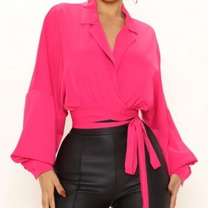 Pink cropped wrap around blouse